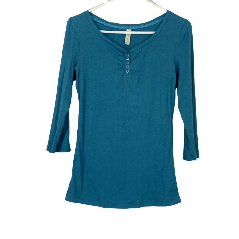 Red Camel Intimates Womens Blue 3/4 Sleeves Henley Pullover T Shirt Size Large